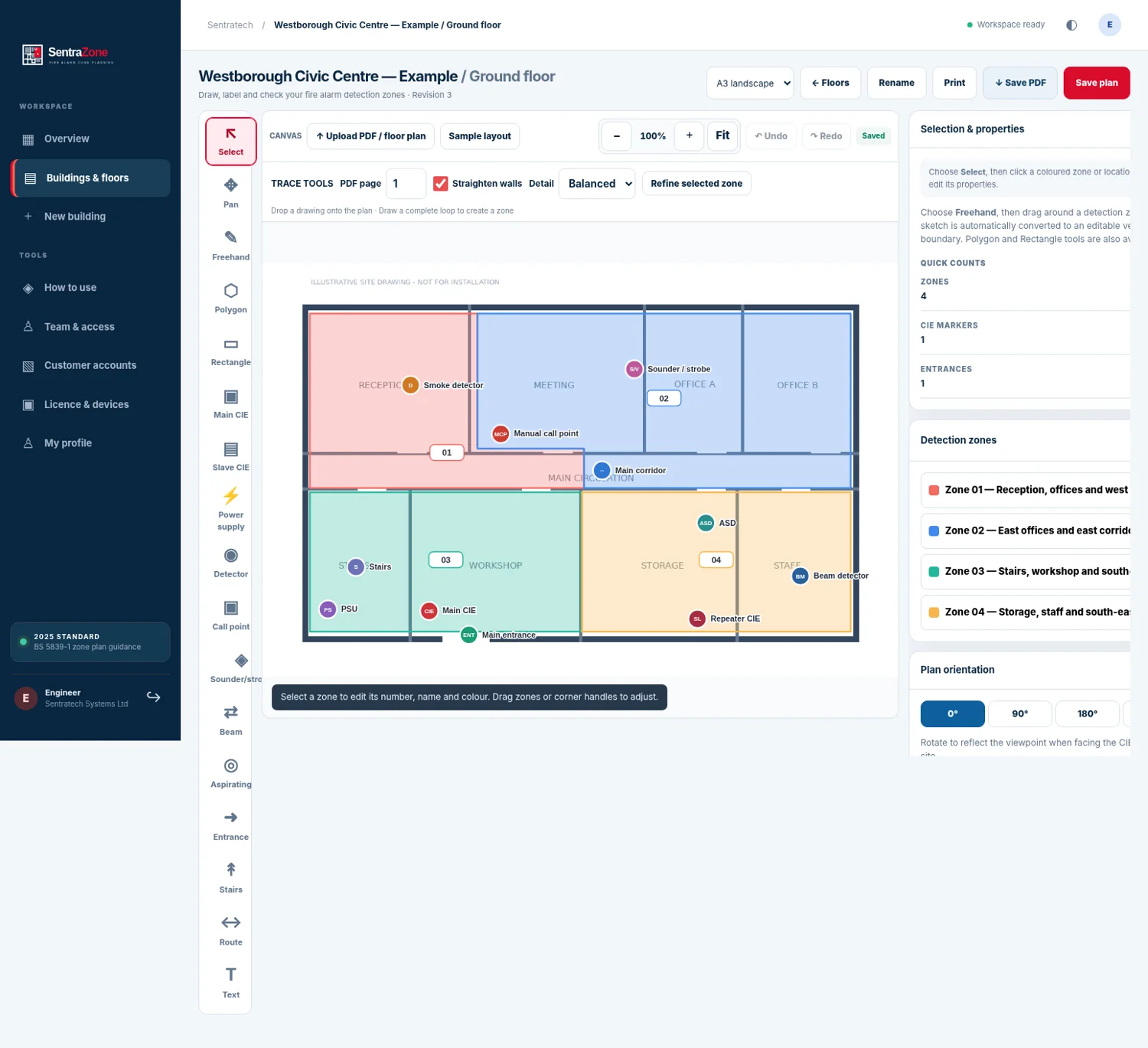 SentraZone engineering plan and equipment editor